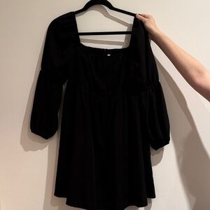 EBlack Long Sleeve Square Neck Mini Dress